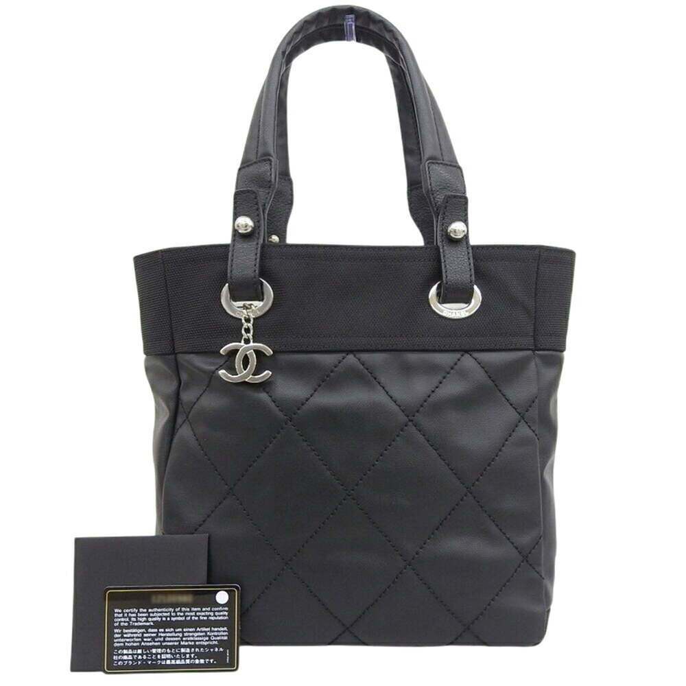 CHANEL Black Coated Canvas Tote Bag